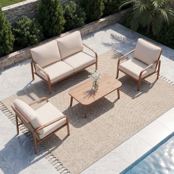 4-Piece Aluminum Outdoor Sectional Furniture Set with Sofa, Cushions and Coffee Table