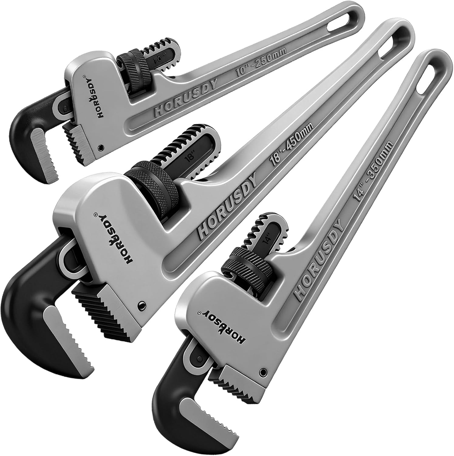 3 - Piece Aluminum Pipe Wrench Set 10", 14", 18" | Ultra-Light Durable Adjustable Pipe for Plumbing, HVAC, Farm, DIY | Heavy Duty Drop Forged Secure Locking Tool Kit