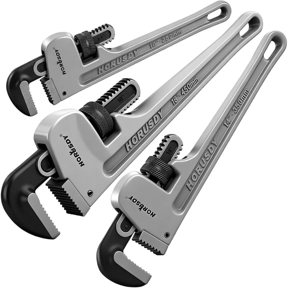 3 - Piece Aluminum Pipe Wrench Set 10", 14", 18" | Ultra-Light Durable Adjustable Pipe Wrenches for Plumbing, HVAC, Farm, DIY | Heavy Duty Drop Forged Secure Locking Tool Kit