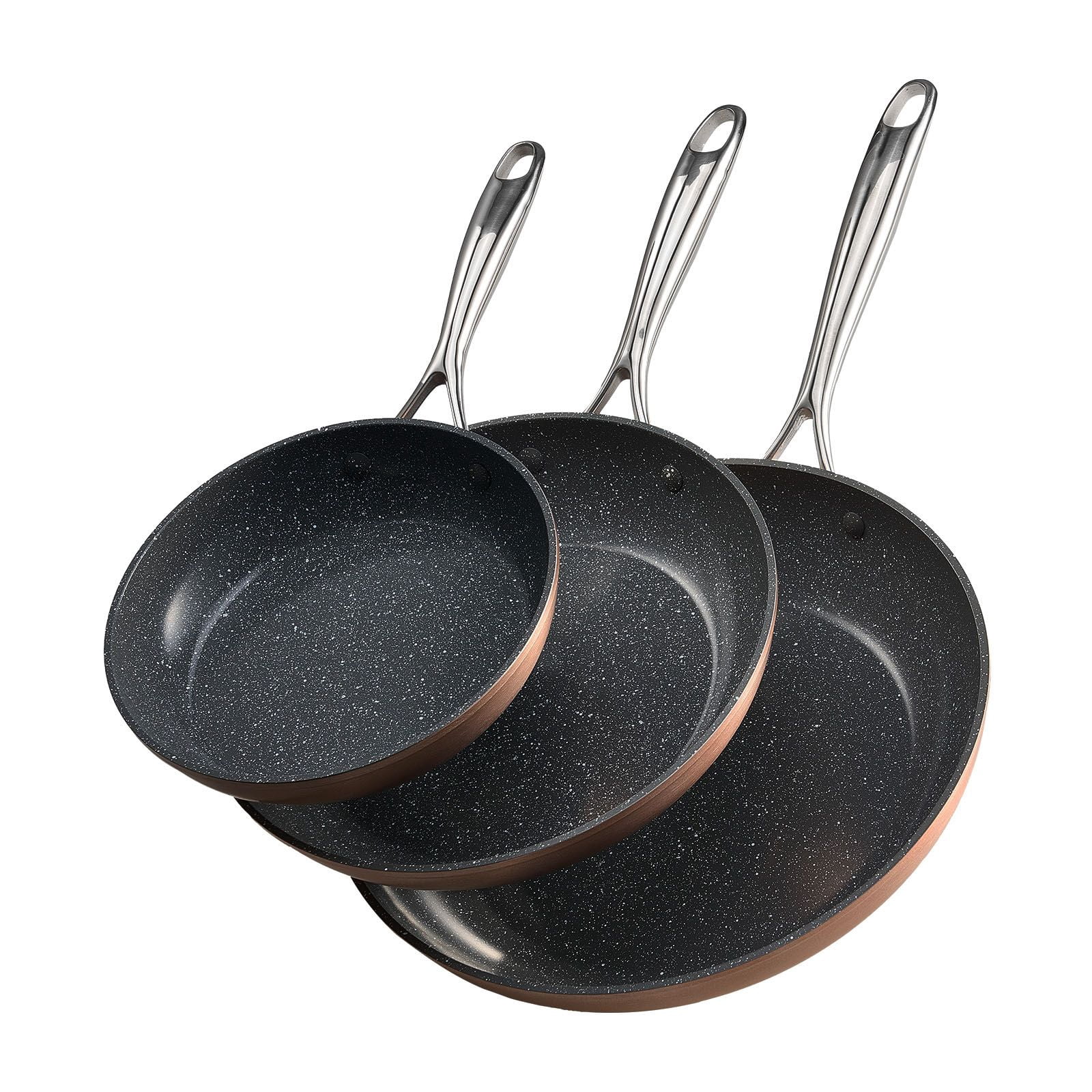 3-Piece Aluminum Skillet Set with Ceramic Nonstick Coating, 8/10/12 Inch Frying Pans, Cast Steel Handle, Oven Safe, Induction Compatible