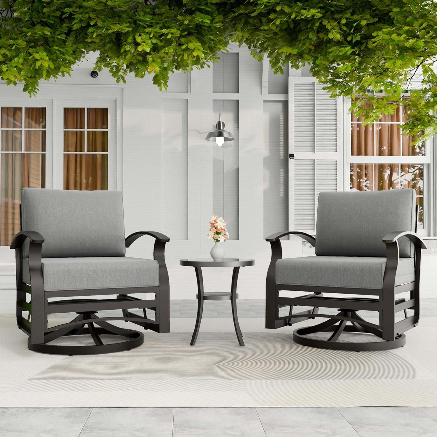 3 Piece Aluminum Swivel Rocking Chair Set, Outdoor Patio Swivel Gliders ...