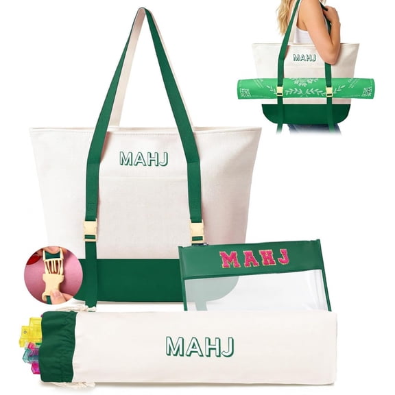 3 Piece American Mahjong Set with Large Tote Tile Pouch and Drawstring Bag for American Mahjong Tile Rack and Accessories