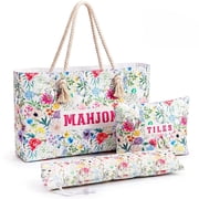 3 Pcs Empty Mahjong Bags Set for Tiles and Racks, Floral American Mahjong Carrying Case Only, Fits Standard 24inch Pusher Racks No Tiles