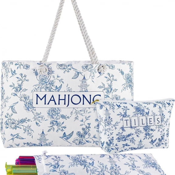 3 Piece American Mahjong Set with Large Tote Tile Pouch and Drawstring Bag for American Mahjong Tile Rack and Accessories