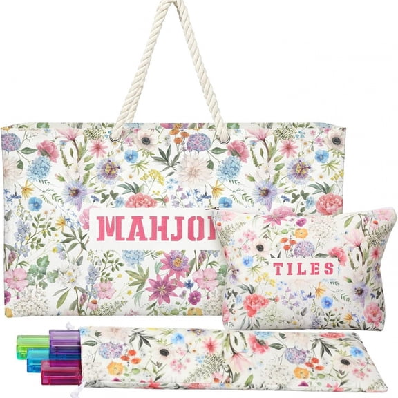 3 Piece American Mahjong Set with Large Tote Tile Pouch and Drawstring Bag for American Mahjong Tile Rack and Accessories