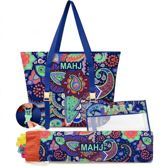 3 Piece American Mahjong Set with Large Tote Tile Pouch and Drawstring Bag for American Mahjong Tile Rack and Accessories