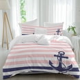 thumbnail image 1 of 3 Piece Anchor Pink Duvet Cover Set Twin Size, Microfiber Comforter/Quilt Cover with Corner Ties and 2 Pillowcases, Modern Navy Blue White Striped Nautical All Season Soft Bedding with Zipper Closure, 1 of 8