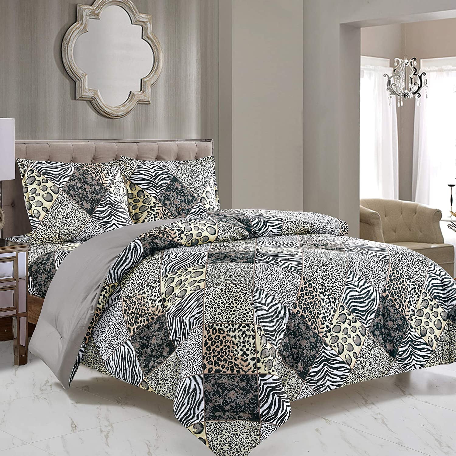 King Size Brown and Gray Animal Print Comforter Set