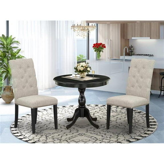 3 Piece Antique Dining Set - Wire Brushed Black