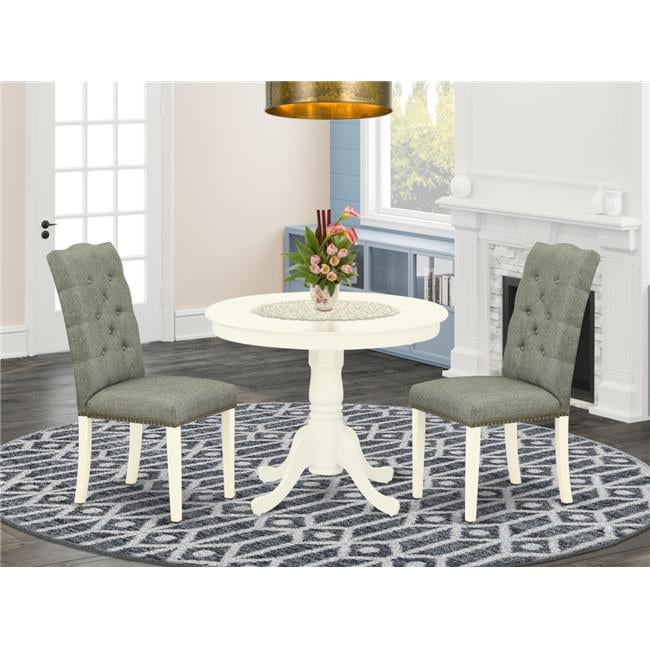 Linen White and Smoke Solid Wood 3-Piece Dining Set