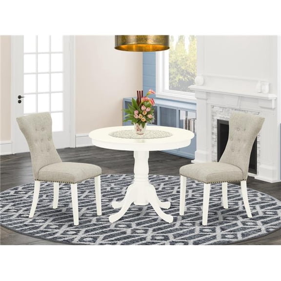 3 Piece Antique Wood Dining Table Set - Doeskin & Linen White