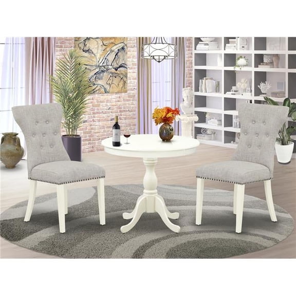 3 Piece Antique Wood Dining Table Set - Linen White