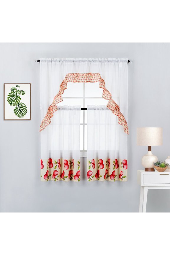 3-Piece Printed Tier & Swag Set Rod Pocket Kitchen Curtains, 60” x 36” (3 Panels)