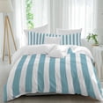 thumbnail image 1 of 3 Piece Aqua Striped Duvet Cover Set California King,Microfiber Comforter/Quilt Cover with Corner Ties and 2 Pillowcases,Modern Farmhouse Blue White Stripes All Season Bedding with Zipper Closure, 1 of 8