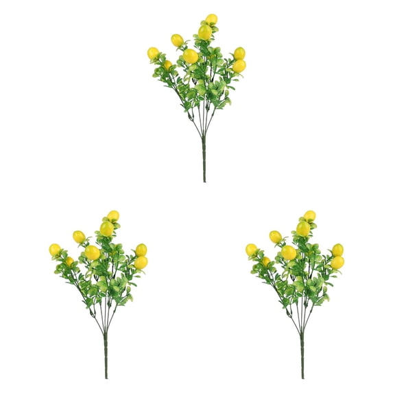 3-Piece Artificial Lemon Branches Set, 14 Inch Lemon Fruit with Green Leaves Stems for Vase Arrangement, Table Centerpiece, Farmhouse, Kitchen, and Spring Holiday Home Decoration