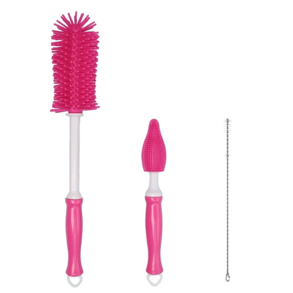 3-Piece Baby Bottle Cleaner Set with Silicone Brushes - Compatible Cleaning Kit for Pump Parts in Multiple Colors - Red