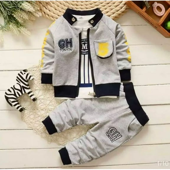 3 Piece Baby Clothing Set Spring Autumn Fashion 3 Pcs Formal Top Shirt and Pants (Grey)