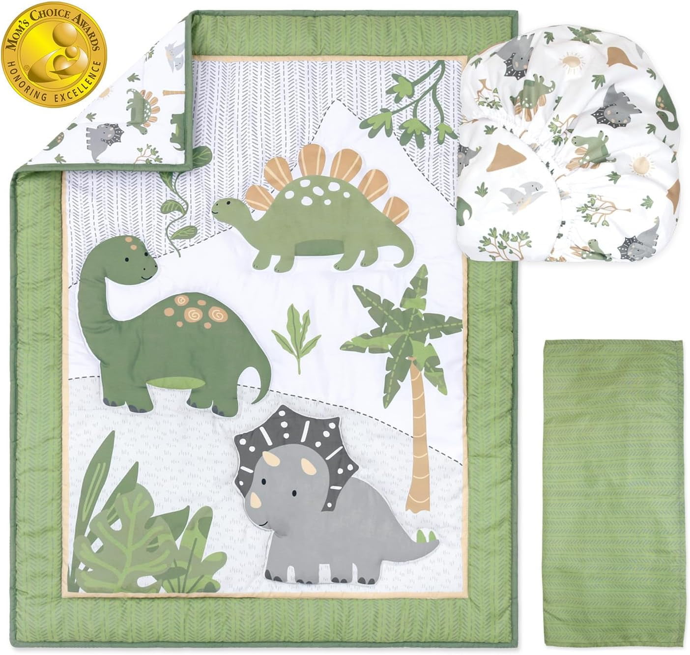 3 Piece Baby Crib Bedding Set Dinosaur Dreams Green Camo  Microfiber for Boys Nursery