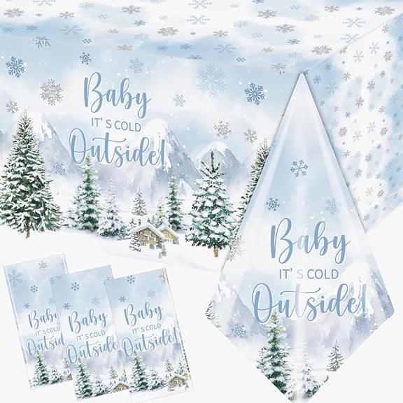 3 Piece Baby Its Cold Outside Baby Shower Tablecloth Blue Winter Woodland