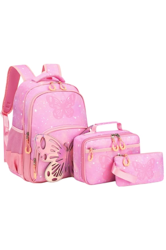 3-Piece Backpack Set, Butterfly Schoolbga with Insulated Lunch Bag & Pencil Case, Lightweight Water Resistant Bookbag