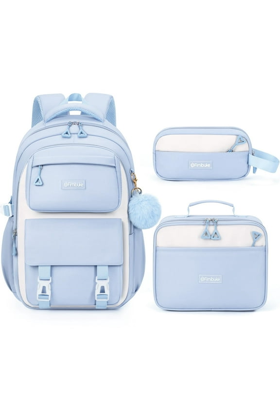 3-Piece Backpack Set - Cute Backpack with Lunch Bag & Pencil Case, Blue