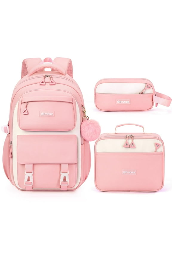 3-Piece Backpack Set - Cute Backpack with Lunch Bag & Pencil Case, Pink