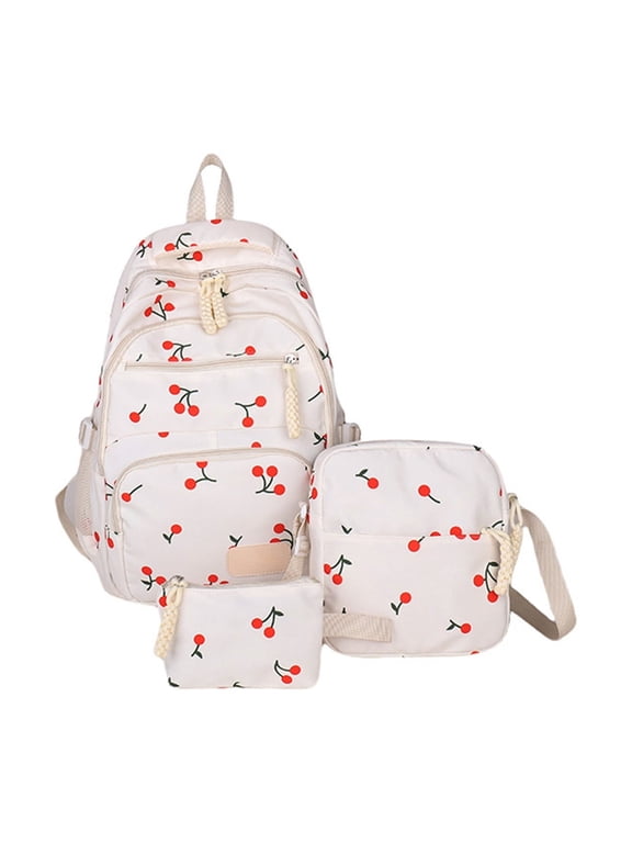 3 Piece Floral Backpack Set, Waterproof Nylon Laptop Bag 15.6 Inch, with Shoulder Tote Pencil Case, Lightweight Travel Daypack