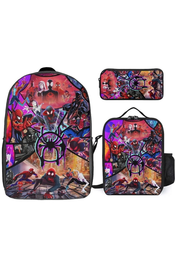 3 Piece Backpack Set, Graphic Print Travel Backpack with Utility Carry Bag and Organizer Pouch, Lightweight Casual Daypack, Multi Pocket Book Storage Bag, Colorful Printed Design