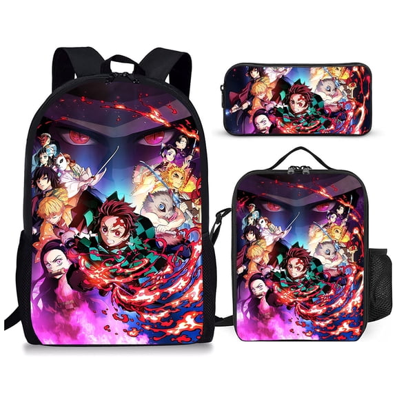 3 Piece Backpack Set, Graphic Print Travel Backpack with Utility Carry Bag and Organizer Pouch, Lightweight Casual Daypack, Multi Pocket Book Storage Bag, Colorful Printed Design