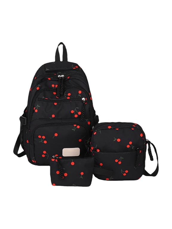 3 Piece Backpack Set Laptop Backpack 15.6 Inch Waterproof Bundle Large Capacity 32L Travel Rucksack with Shoulder Bag Pencil Case Black Patterned Commuter Daypack