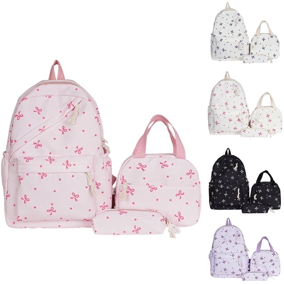 3 Piece Backpack Set, Laptop Backpack with Lunch Bag and Pencil Case, Large Capacity Nylon Bookbag, Black Star Print Casual Daypack