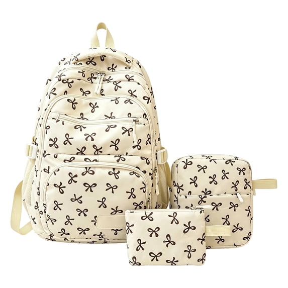 3 Piece Backpack Set, Large Capacity Bookbag with Insulated Lunch Box & Pencil Case, Natural Fish Star Pattern, Lightweight Waterproof Nylon Bag