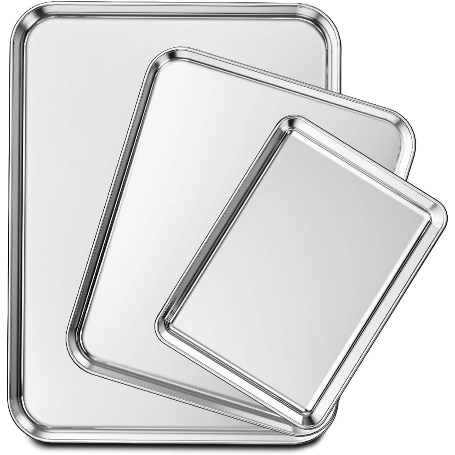 3 Piece Baking Sheet Set, Stainless Steel Heavy Duty Easy Clean Cookie Sheet Pan, for Baking Roasting 9/12/16 Inch