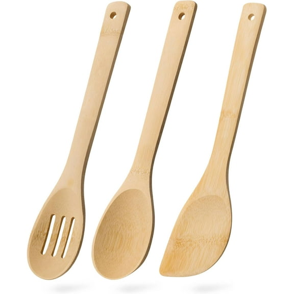 3-Piece Bamboo Cooking Utensil Set, Wooden Spoon Spatula Slotted Spoon