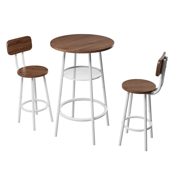 3-Piece Bar SetModern Pub Table & 2 Stools with Backrests, Storage Shelf