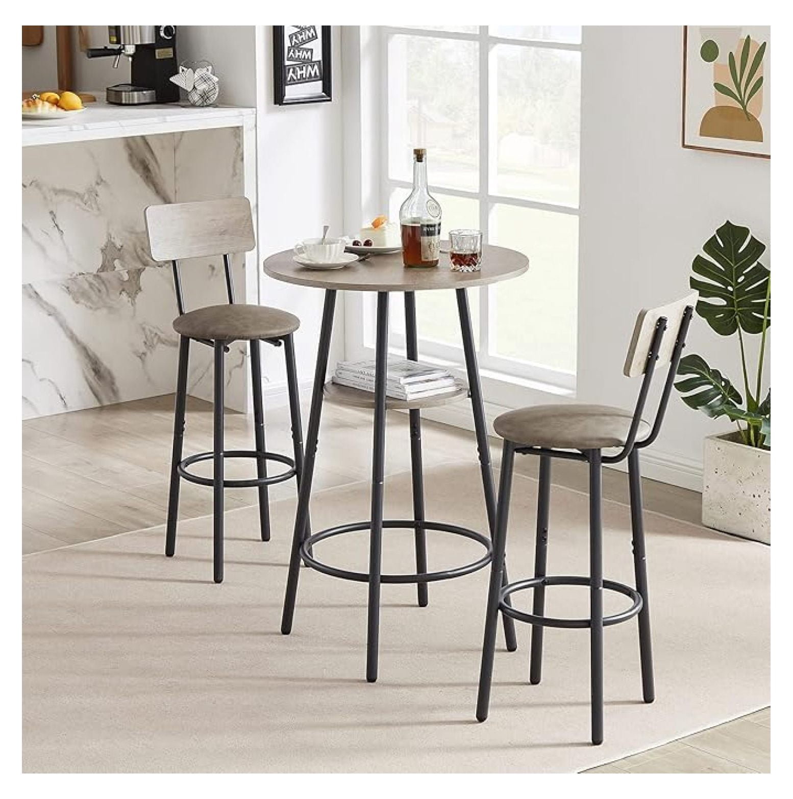 3 Piece Bar Table and Chairs Set for 2,Counter Height Bistro Pub Table ...