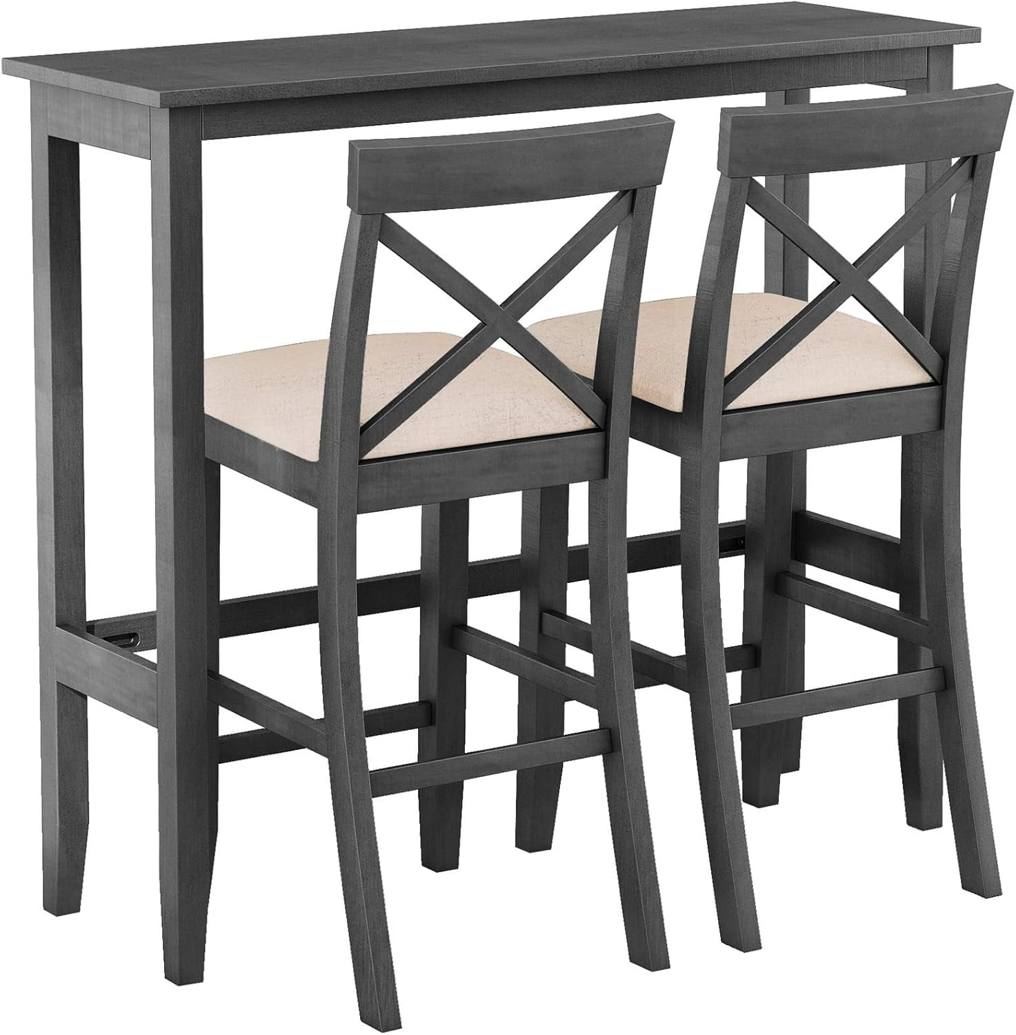 3-Piece Bar Table Set for 2, Counter Height Kitchen Table Set with 2 Upholstered Chairs ...