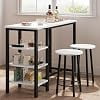 3-Piece Bar Table Set for 2, Small Space Counter Height Table with 3 Storage Shelves, 2 Bar Stools, MDF Top, Steel Frame, Kitchen and Home Office Furniture