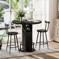 thumbnail image 1 of 3-Piece Bar Table Set with 2 Stools,31.5" Round Pub Table with Metal Ring Footrest,Space-Saving Dining Set for Kitchen,Living Room,Small Space,Black, 1 of 6
