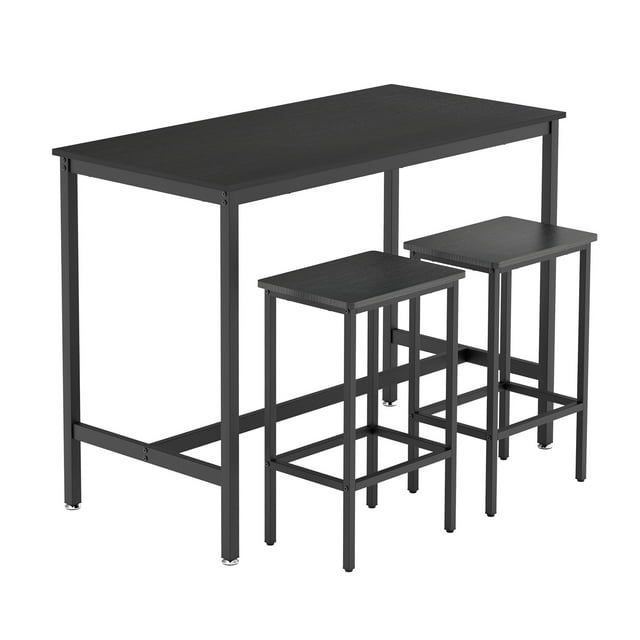 3 Piece Bar Table and 2 Chairs Set Counter Height Dining Set, Black
