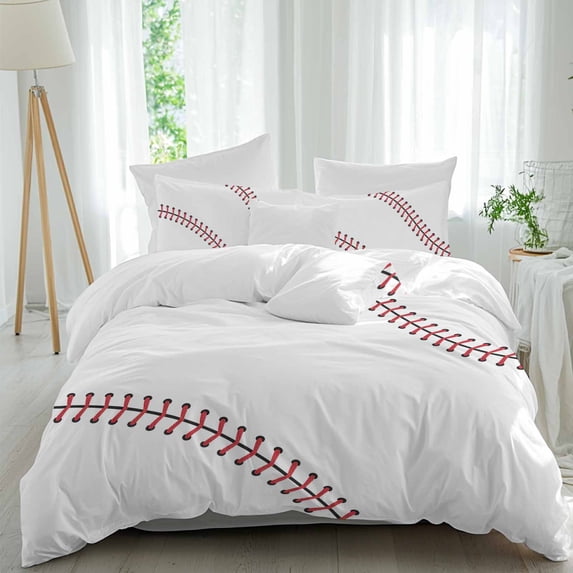 3 Piece Baseball Duvet Cover Set California King, Microfiber Comforter/Quilt Cover with Corner Ties and 2 Pillowcases, Modern Minimalist Red Lines All Season Soft Bedding with Zipper Closure