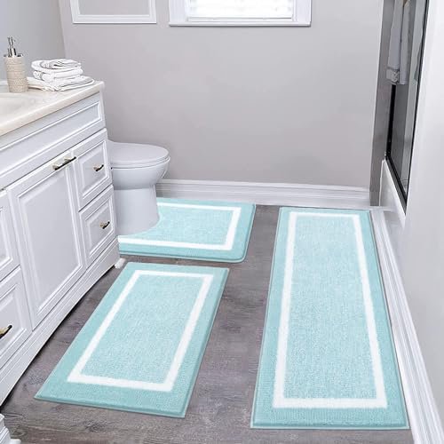 3 Piece Bath Mat Set, Non Slip Plush Mats, Absorbent Shaggy Rug Set with U-Shaped Contour Toilet Mat for Bedroom, Living Room