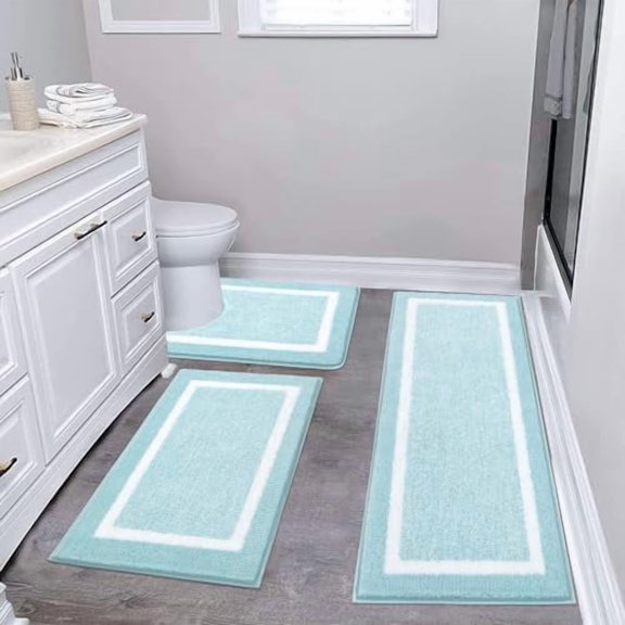 3 Piece Bath Mat Set, Non Slip Plush Mats, Absorbent Shaggy Rug Set with U-Shaped Contour Toilet Mat for Bedroom, Living Room