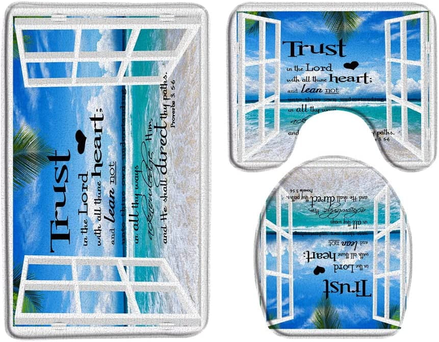 3 Piece Bath Rug Mat Sets Inspirational Quote Trust in The Lord with ...