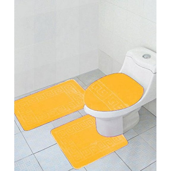3 Piece Bath Rug Set Pattern Bathroom Rug (20"x32")/large Contour Mat (20"x20") with Lid Cover (Yellow)