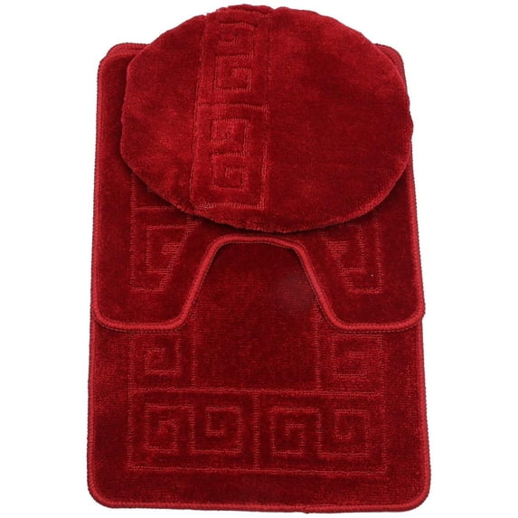 3-Piece Bath Rug Set Pattern Bathroom Rug Set | Rug (50cmx80cm), large Contour Mat (50cmX50cm) with Lid Cover (46cmX48CM) Burgundy