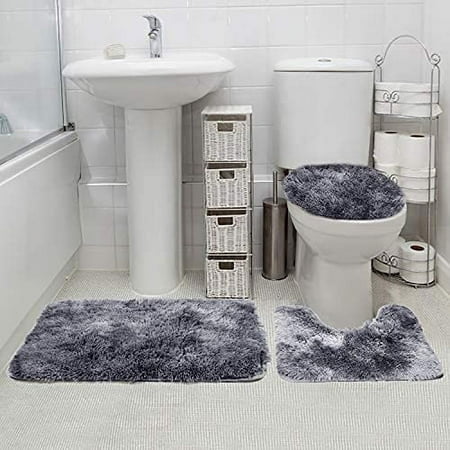 3 Piece Bath Rugs Set,Bath Rug + Contour Mat + Toilet Seat Cover,Super Soft Rugs