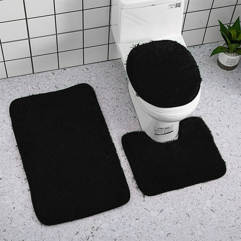 Bathroom Rugs 4 Piece With Toilet Lid Cover Non-Slip Machine Washable Mats  Set