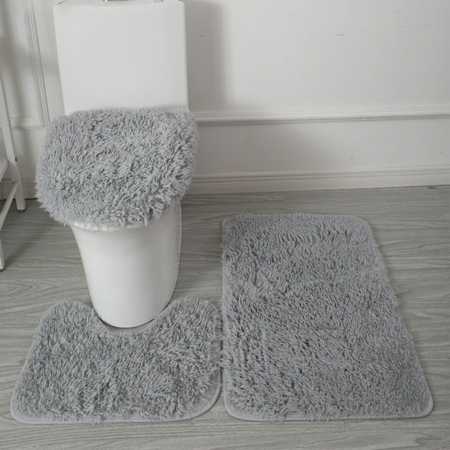 3 Piece Bath Rugs Set Bath Rug + Contour Mat + Toilet Seat Cover Super