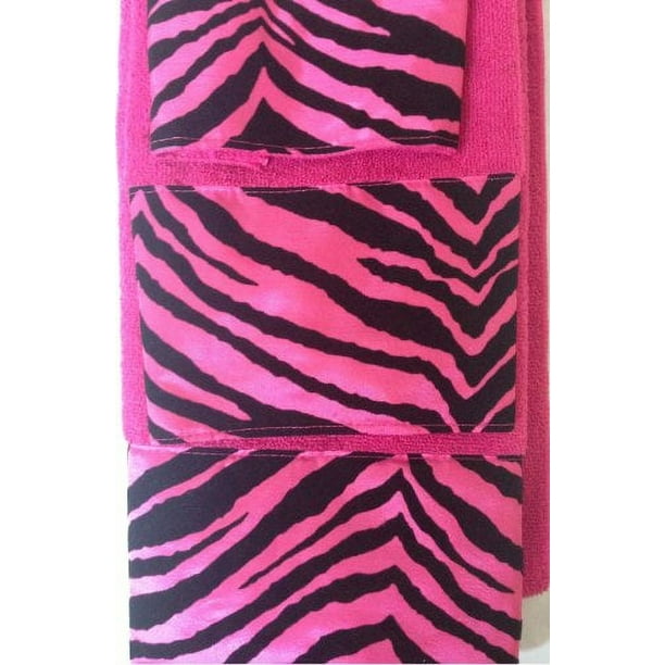 3 Piece Bath Towel Set Black Pink Zebra Print Wash Had and Bath Towel